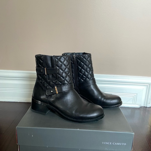 Vince Camuto Black Leather Quilted Moto Boots - Picture 3 of 8